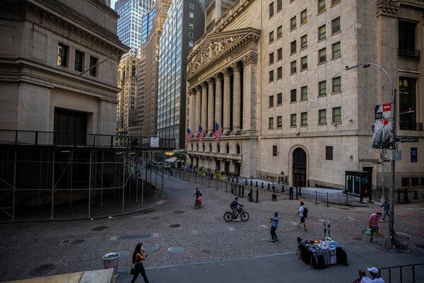 The New York Stock Exchange in Manhattan. The price of gold briefly hit a record Tuesday.
